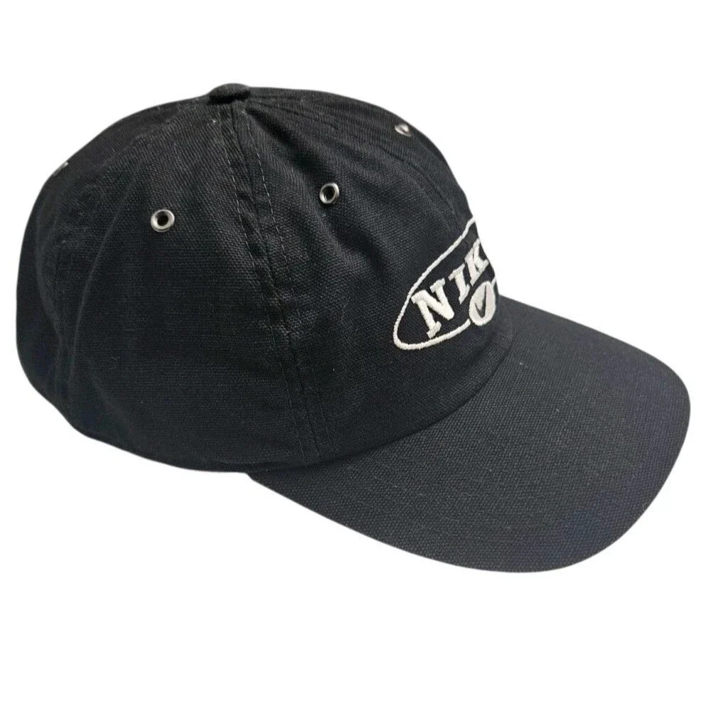 Vintage 90s Nike Swoosh Oval Logo Hat Cap Black Strapback Dad Y2K F60205WDI RARE